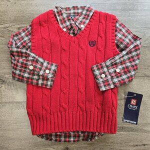 NWT Chaps Ralph Lauren Boys Size 18 Month Button Up Shirt Amd Sweater Vest Set